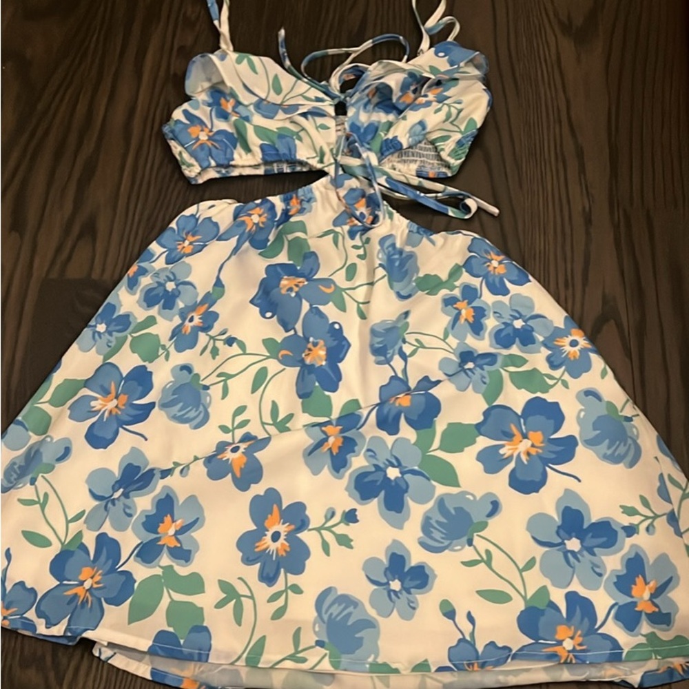 Princess Polly White Dress with Blue Floral Print